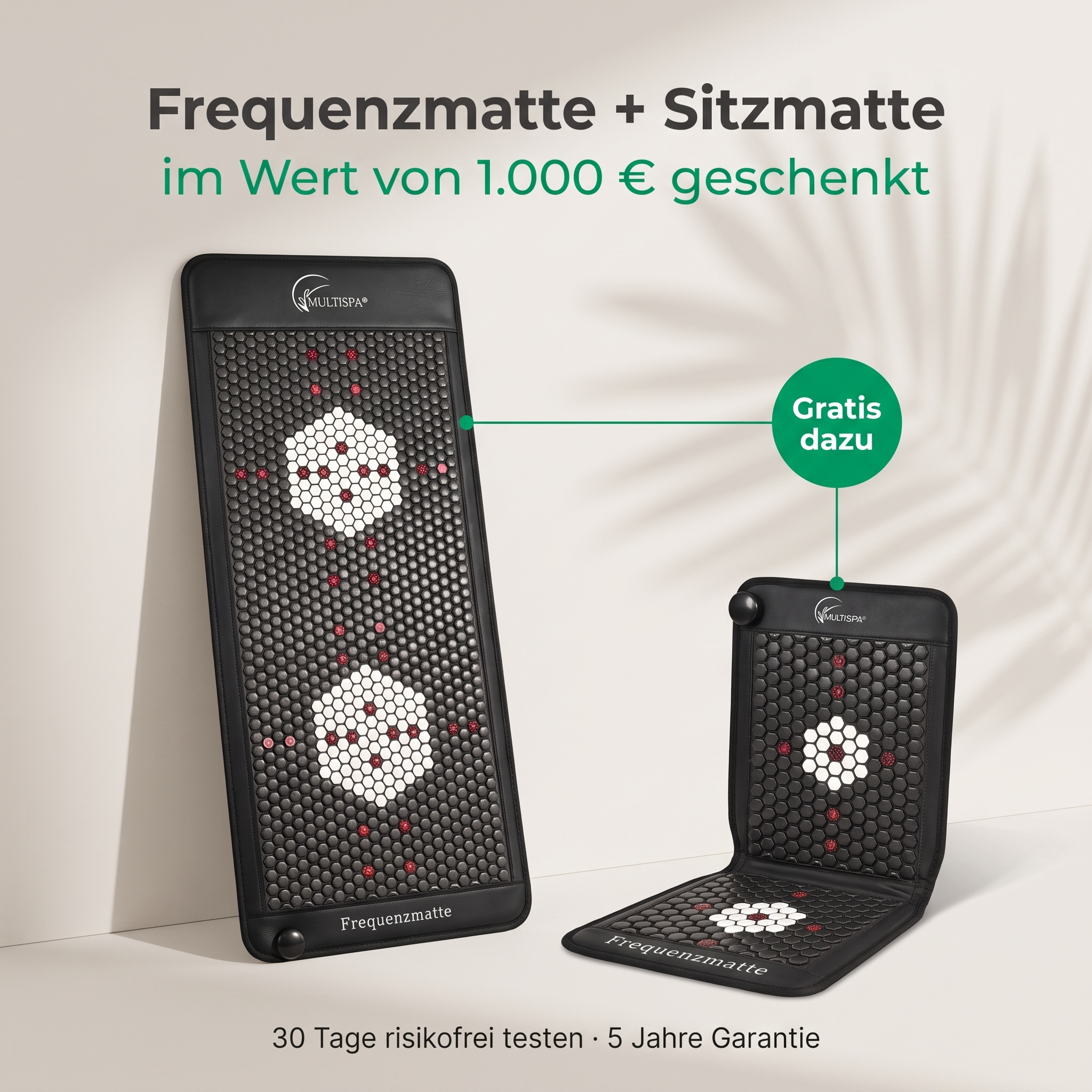MultiSpa Frequenzmatte (190 x 80 cm) + Gratis Sitzmatte im Wert von 1.000 € – 30 Tage risikofrei testen, 5 Jahre Garantie